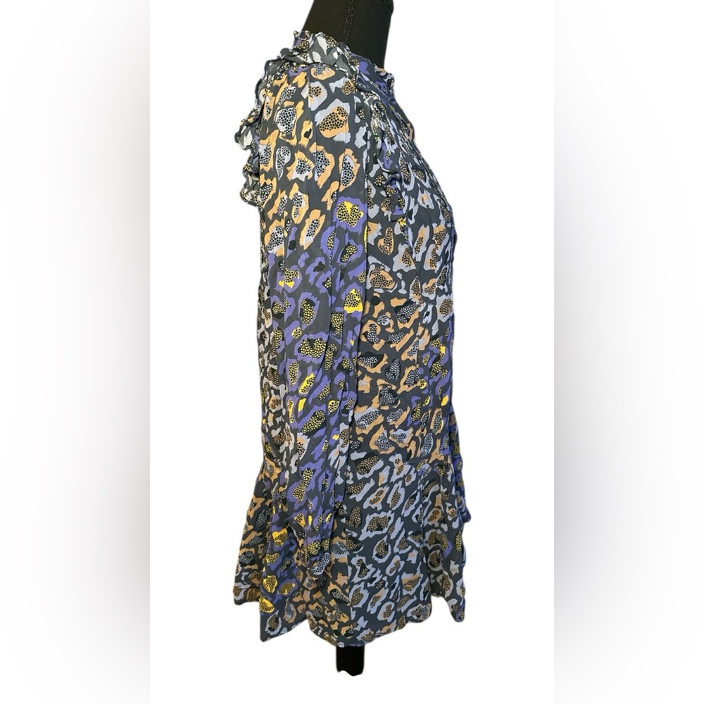 Anthropologie Navy Boho Print Mini Dress XXS long sleeve ruffle - Picture 3 of 11